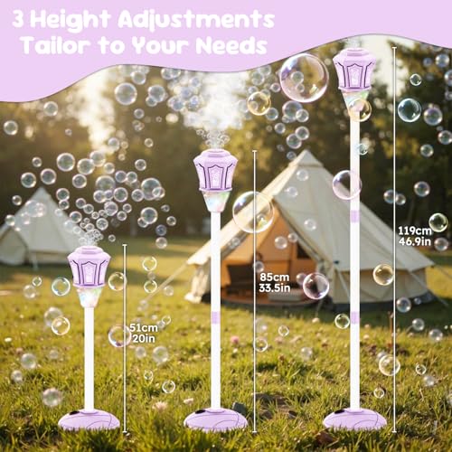 Bubble Machine,Automatic Standing Bubble Maker Machine with Light/Music/Remote,47 Inch Adjustable Height Outdoor Toys for Toddlers Party Birthday, Wedding,Gifts Purple - color: Purple