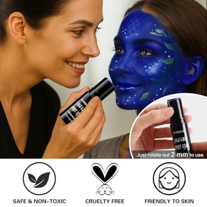 BOBISUKA Blue Face Paint Stick, Highly Pigmented Full Coverage Washable Cream Face & Body Paint for Halloween Avatar Mystique Alien Fantasy Cosplay SFX Makeup, Sports Eye Black Looks & Costume Party - color: Blue