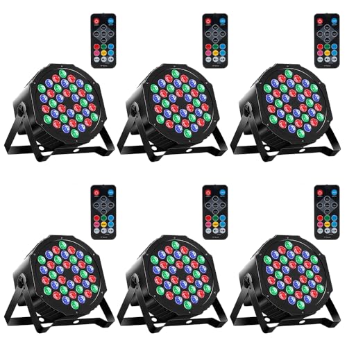 MOSFiATA Par Lights 6 Pack, RGB 36LEDs Stage Light Sound Activated DMX Control, 7 Lighting Modes with Remote Control for Festival DJ Party Club KTV Disco（6 Pack） - size: 6 Pack