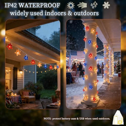 Red White Blue Patriotic String Lights 20FT 40 LED Star Fairy Lights USB and Battery Operated 2 Lighting Modes IP42 Waterproof Indoor Outdoor All Season Americana Decor for Bedroom Desk Patio Camping - style: 4th of July Lights
