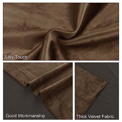 JIUZHEN Brown Velvet Curtains 63 inches - Privacy Protect Room Darkening Rod Pocket Thick Velvet Window Drapes for Bedroom/Living Room, Set of 2 with Tiebacks, W42 x L63 inches - color: Brown, size: 42"W x 63"L (Pack of 2)