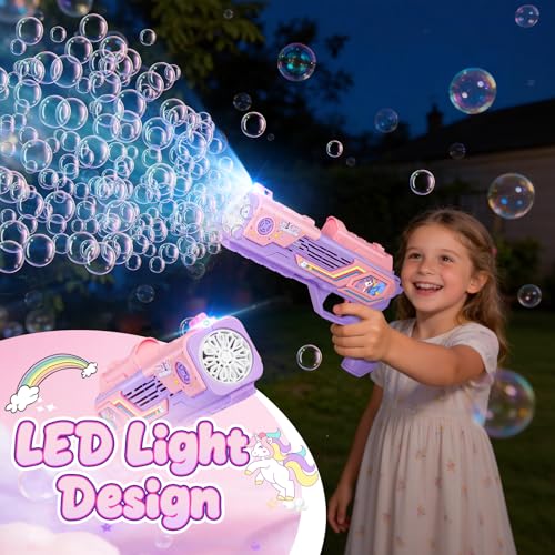 Unicorn-Bubble Gun：Unicorn Toys for Girls Age 4-6, Outdoor Toys for Kids Ages 4-8, 3+ Year Old Girl Gifts, Easter, Summer, Wedding, Party Favors, Halloween, Birthday Gifts
