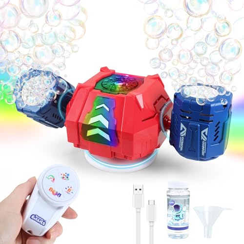 Bubble Machine Rechargeable with Remote, Bubble Blower for Kids, Parties - color: Red-blue