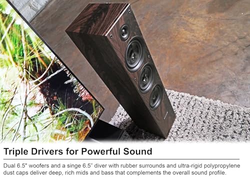 Rockville RockTower 64D 400W Peak Tower Speaker Passive 4 Ohm, Dual 6.5" Woofers, Rich Bass, Sleek Dark Wood Design, for Home Audio Enthusiasts - color: Dark Wood