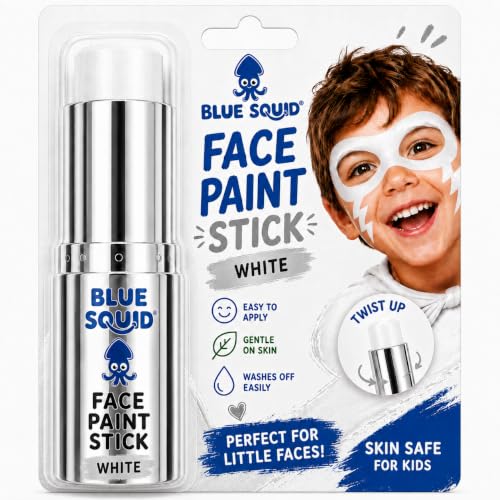 Blue Squid White Face Paint Stick - Water based Body Paint for Adults & Kids - Vegan Hypoallergenic Twist-Up Non-Toxic Makeup Stick for Cosplay, & SFX (White) - color: White