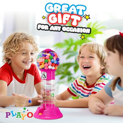 PlayO 10.5" Gumball Machine for Kids, Spiral Style Candy Dispenser for Gifts, Parties or Events - Bubblegum Machine w/Gumb Balls Included - color: Pink