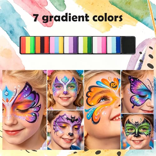Face Painting Kit for Kids and Adults ,Halloween Face Paint Makeup Kit | Non-toxic, Water-Activated Face Paint Makeup Set, Ideal for HalloweenCosplay、Parties、Special Effects、Artistic Stage Makeup