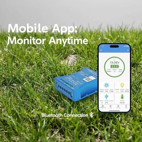 Solar Charge Controller 20A with Bluetooth – 12V/24V Auto Detect, LCD Display & USB Port, Compatible LiFePO4 Lithium Gel AGM Sealed, Monitor via LM Solar App (iOS/Android), 3-Stage Charging