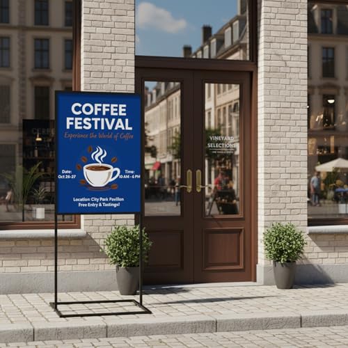 Sign Holder Floor Stand, 24×36 Inch Heavy Duty Floor Standing Sign Holder, Sliding Double Sided Poster Stand, Sign Stand for Mall Ads, Trade Shows, Road Signs (Black，24×36)