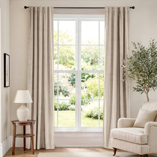 Lazzzy Beige Velvet Curtains Neutral Rod Pocket 42×84 Inch 2 Panels | Soft Velvet, Room Darkening, For Bedroom & Living Space, Light Shifting Texture, Elegant Drape, Cozy - color: R | Beige, size: 42"W x 84"L (Pack of 2)