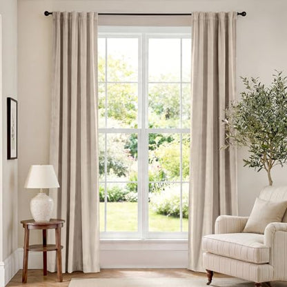 Lazzzy Beige Velvet Curtains Neutral Rod Pocket 42×84 Inch 2 Panels | Soft Velvet, Room Darkening, For Bedroom & Living Space, Light Shifting Texture, Elegant Drape, Cozy - color: R | Beige, size: 42"W x 84"L (Pack of 2)