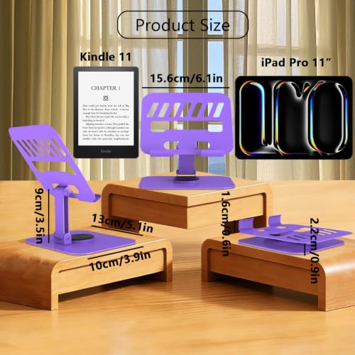 Metal Tablet Stand Holder Adjustable for iPad Kindle Tab, Purple | 360° Rotation, Stability Base, Fully-Fold, Compatible with 4-13" Tablet, iPad Pro/Air 11” 13”, Kindle 11, Galaxy Tab S11 A11 - color: Purple