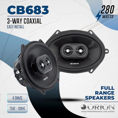 ORION Cobalt CB683 6x8 3-Way Coaxial Car Speakers, 280W Pair | 3-Way Full Range Audio, Polypropylene Cone, Butyl Rubber Surround, Enhanced Bass - style: 6x8" 280 Watts