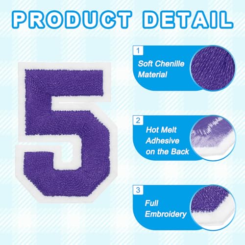 MECCANIXITY Iron on Number Patches 2" Number 5 Iron on Embroidered Patch Sew on Letter Stickers Applique for Repairing Clothing Jeans Shoes Hats DIY(Purple, Pack of 9) - style: Number 5
