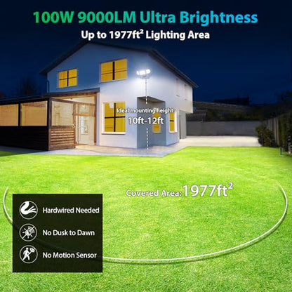 iMaihom 100W Flood Lights Outdoor, 9000LM Ultra Bright LED Flood Light Outdoor, 3 Adjustable Heads Security Lights, IP65 Waterproof Outside Flood Light, 6500K Floodlight for Yard Garage Court (Black)