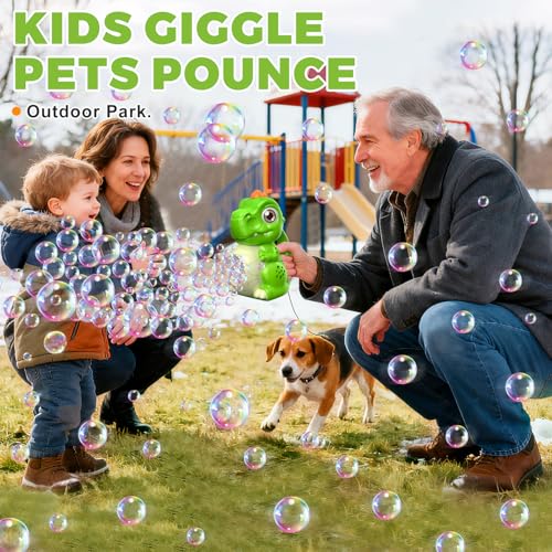 Toddler Toys Dinosaur Bubble Machine: Automatic Blower with Lights, Large 150ML Tank & Powerful Motor - Produces 15,000+ Colorful Bubbles/Min for Magical Party, Birthday - color: Green