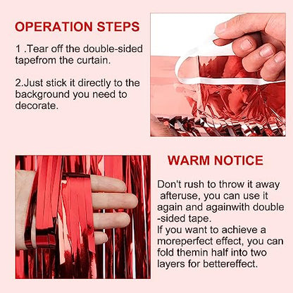 2 Pack 3.28 ft x 6.56 ft Red Tinsel Curtain Party Backdrop - Metallic Foil Tinsel Fringe Backdrop Door Fringe for Halloween, Christmas, Birthday Graduat - color: Red - 3.28 ft x 6.56 ft