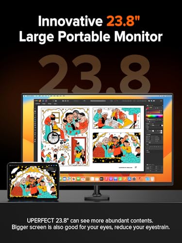 UPERFECT 24" 144Hz Portable Monitor, QLED 145% sRGB 450Nits Gaming Monitor | 0.1MS FreeSync, FHD, Stand & VESA, HDMI & USB-C, Large Second Screen for Laptop/ Computer/ Game Consoles/ Phone/ PC - size: 24"