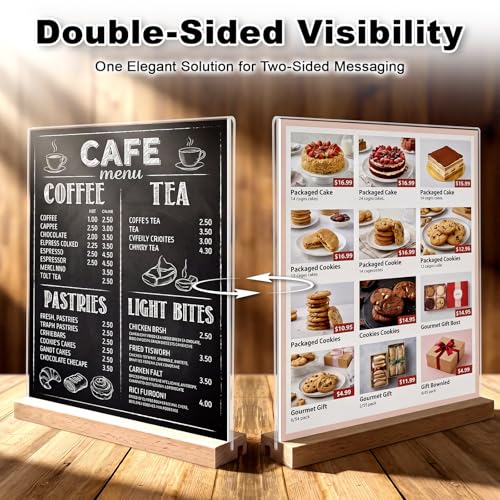 Daletu Acrylic Sign Holder 8.5x11 with Wood Base | 3 Packs Acrylic Sign Display Stand, 2 in 1 Vertical or Slant Clear Tabletop Flyer Menu Holder, Plastic Picture Frame for Store, Office, Vendor, Party - size: 3PCS (8.5"x11"
