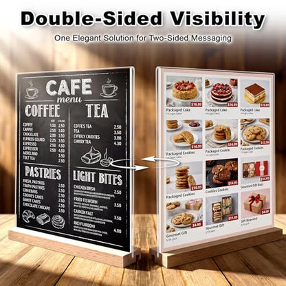 Daletu Acrylic Sign Holder 8.5x11 with Wood Base | 3 Packs Acrylic Sign Display Stand, 2 in 1 Vertical or Slant Clear Tabletop Flyer Menu Holder, Plastic Picture Frame for Store, Office, Vendor, Party - size: 3PCS (8.5"x11"