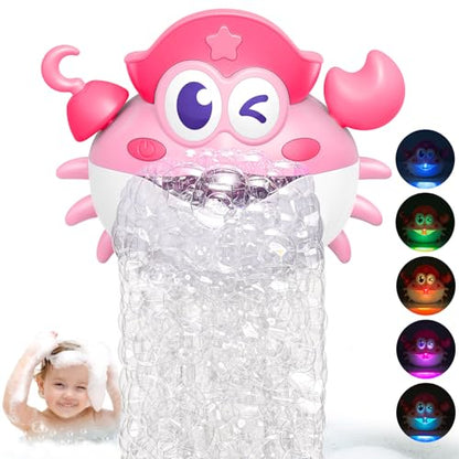 Bath Toys,Rechargeable Crab Baby Bath Toys Light Up Bath Bubble Machine with Colourful RGB Light Great Birthday Gift for Boys and Girls Toddler Toy for Kids Ages 1-3 4-8 - color: Pink (Rechargeable)
