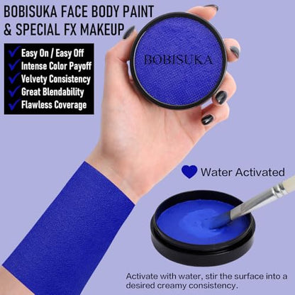 BOBISUKA Dark Blue Face Body Paint, Water-Based Face Painting Kit & Body Paints, Safe Non-Toxic Facepaint for Halloween Avatar Mystique Nebula Yondu Smurf Makeup Costume Cosplay Party Theater & Film - color: Dark Blue