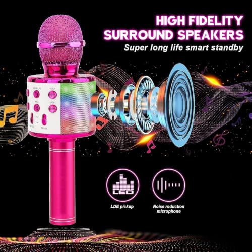 BlueFire 4 in 1 Karaoke Wireless Microphone with LED Lights, Portable Microphone for Kids, Great Gifts Toys for Kids, Girls, Boys and Adults (Purple) - color: purple