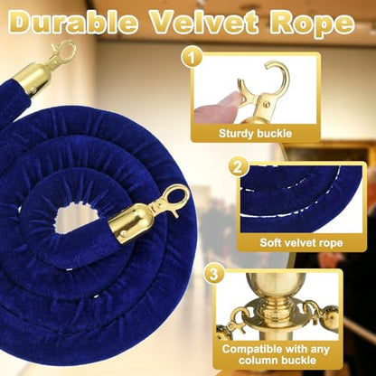 PATIKIL Velvet Stanchion Ropes, (6.6Ft x1.26 Inch, Blue) (1Pcs), Velvet Ropes Crowd Control Queue Barrier with Gold Buckle, Suit for - Carpet Events/Hotels/Movie Theaters/Grand Openings - color: Blue Rope, Gold Buckle