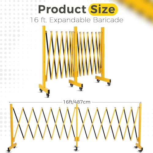 Expandable Barricade, 16 FT, 6 Wheels, Yellow/Black - size: 16FT