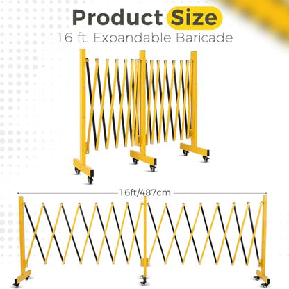 Expandable Barricade, 16 FT, 6 Wheels, Yellow/Black - size: 16FT