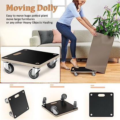 Furniture Mover Dolly Portable Wood Rolling Mover for Heavy Furniture Sofa Cabinet Refrigerator, with 4 360° Rotatable Rubber Universal Wheels, 550 Lbs Capacity, Black (2 Packs) - color: Square