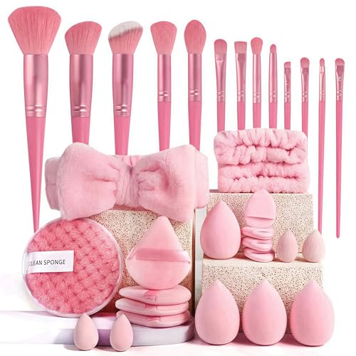 Makeup Brush Set 33 Pcs Makeup Tool Set Premium Synthetic Foundation Powder Concealers Eye shadows Blush Makeup Brushes (Pink, 33 Piece Set) - color: pink
