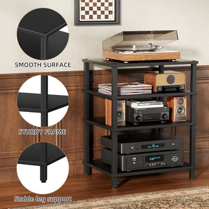 LELELINKY 4-Tier AV Media Player Stand, Black Stereo Cabinet, Modern Stereo Cabinet, Wooden TV Stand,Game Console Shelf, Multifunctional Entertainment Center, Suitable for Home, Conference Room - color: Black, size: 4 Tier