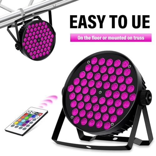 LED Par Lights, 90W 60 LED RGBW 4IN1 Stage Uplights Sound Activated Auto Play by Remote & DMX Control for Events Wedding Church Party DJ Live Show DJ Stage Lighting 2 Pack