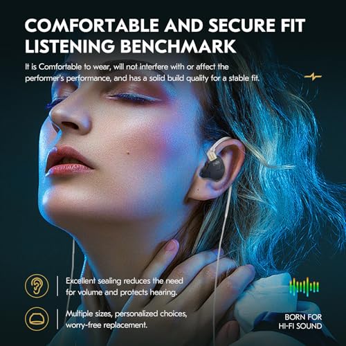 Kinboofi in Ear Monitor, CCZ MC01 10MM Dual-Magnet Large DD Gaming Earbuds, Wired Earbuds,in Ear Monitor Headphones with 5N OFC Detachable Cable No Mic for Musicians Audiophile (Black, No MIC)