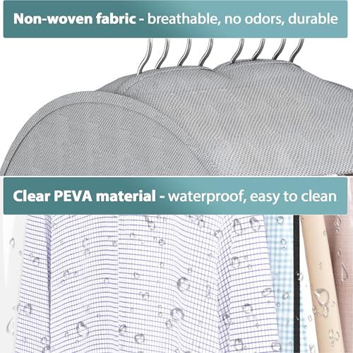 Liuoud 10" Gusseted Garment Bags for Hanging Clothes, Clear Window, 40"&60” - color: Grey with window, size: 40+60 inch