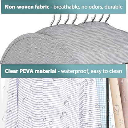 Liuoud 10" Gusseted Garment Bags for Hanging Clothes, Clear Window, 40"&60” - color: Grey with window, size: 40+60 inch