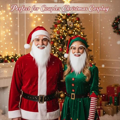 White Fluffy Fake Beard and Eyebrows Set - Realistic Santa Beard and Facial Hair Costume Accessory for Christmas Parties, Theater, and Cosplay