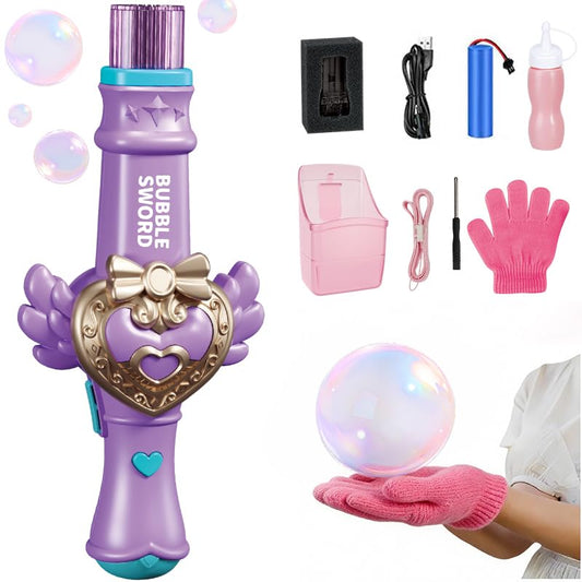 Smoke Bubble Machine - Rechargeable Fog Wand with Lights, Purple - style: purple