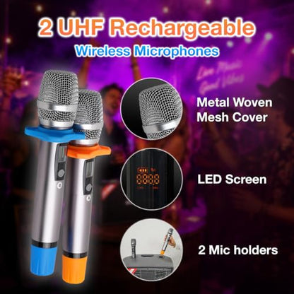 250W RMS Dalton KS8Pro Portable Karaoke Machine for Adults with Bluetooth Speaker, Speakers Bluetooth Wireless with 8 Inch Subwoofer, Dual Mic Support, USB AUX Inputs for Home and Swimming Party