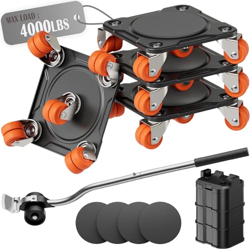 Heavy Duty Furniture Movers with 10 Wheels | Dual-Wheel Caster Square Dollies with Furniture Lifter & Base,360° Swivel Casters,Non-Slip Pads,Up to 4000 lbs Load Capacity