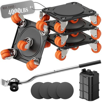 Heavy Duty Furniture Movers with 10 Wheels | Dual-Wheel Caster Square Dollies with Furniture Lifter & Base,360° Swivel Casters,Non-Slip Pads,Up to 4000 lbs Load Capacity