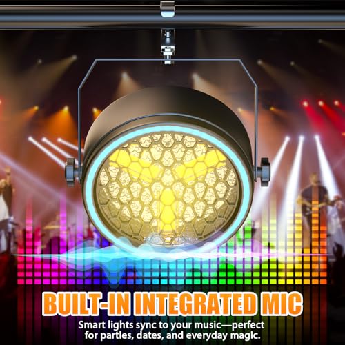 100W Retro DJ Lights, Gold Super Bright COB Par Light Stage Spotlights with Strip, Sound Activated Vintage DMX Uplights Indoor for Events Club Wedding Theater Church Dance Lighting