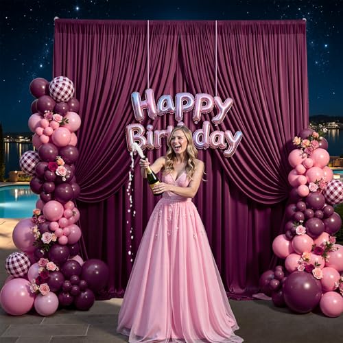 20x12 ft Burgundy Backdrop Curtains for Weddings, Birthdays and Photos - color: Burgundy, size: W5' x H12'(4 panels)