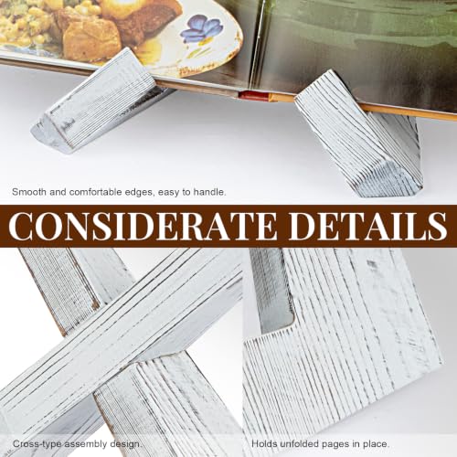 PUERSI Cookbook Stand for Kitchen, Recipe Book Holder for Kitchen Counter | Wooden Cookbook Holder, Rustic Cook Book Holder Stand - Farmhouse White - 1 Set - color: Farmhouse White
