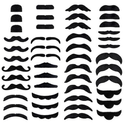 48 Pcs Fake Mustaches, Self Adhesive Fake Beard, Novelty Hairy Beard, Costume Facial Hair for Halloween Party - color: Black