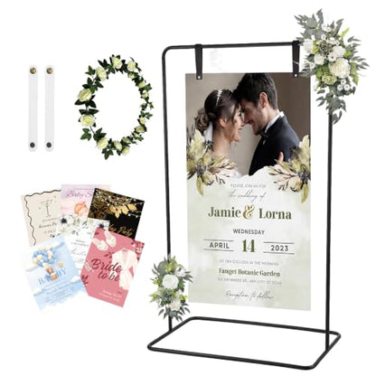 Wedding Welcome Sign Stand Fabric Banner Stand With Design Bundle Rose Vine | Cloth Linen Sign Holder Easel Stand for Sign Poster, Bridal Baby Shower With Stand Adjustable Welcome to Our Wedding , Black - color: Black