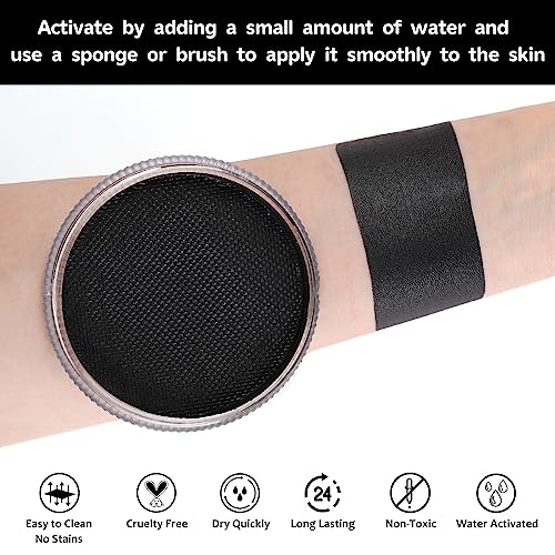 Black Face Body Paint (30gm), Water Activated Face Painting Kit for Kids & Adults, Non-Toxic SFX Makeup Facepaint Palette for Halloween Skeleton Skull Clown Special Effects Costume Cosplay & Parties - color: Black