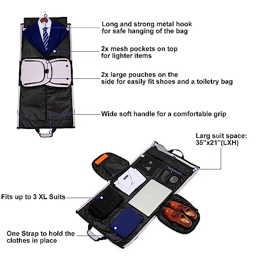 Travel Garment Bag Suit Bags for Men with Shoulder Strap & Shoes Compartment, Water Resistant Carry On Garment Duffle Bag - 2 in 1 Hanging Suit Garment Bags for Travel, Grey - color: Grey