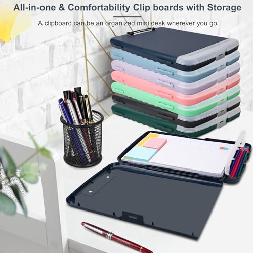 Clipboard with Storage, A4 Binder Nursing Clipboards with Pen Holder, Heavy Duty Storage Clipboards with Low Profile Clip, Clipboard Folder Side-Opening, Smooth Writing Clip Board (Navy Blue) - color: Navy Blue